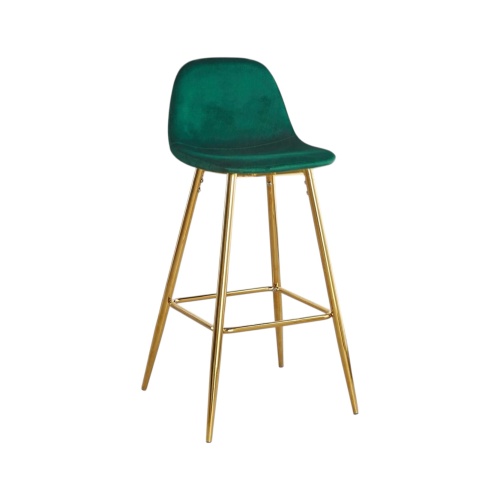 Hoker tapicerowany niski Nilson zielony, nogi złote 65 cm