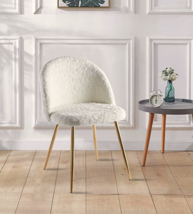 Krzesło do jadalni z tkaniny szenilowej Odessa Teddy II kremowe