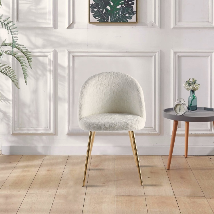 Krzesło do jadalni z tkaniny szenilowej Odessa Teddy II kremowe