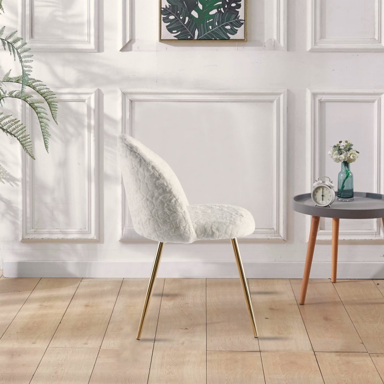 Krzesło do jadalni z tkaniny szenilowej Odessa Teddy II kremowe