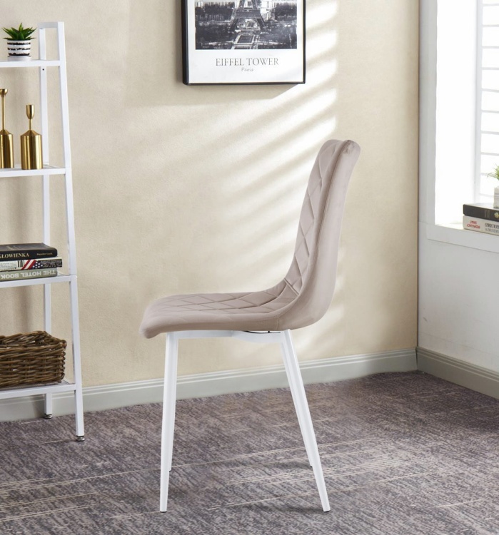 Krzesło tapicerowane Adel beżowe, nogi białe welur