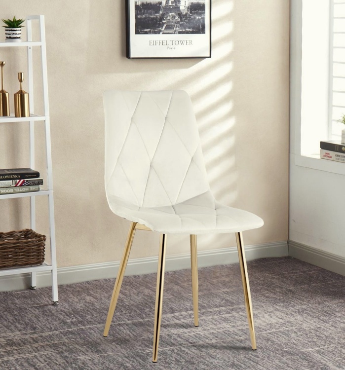 Krzesło tapicerowane Tom kremowe, nogi złote welur