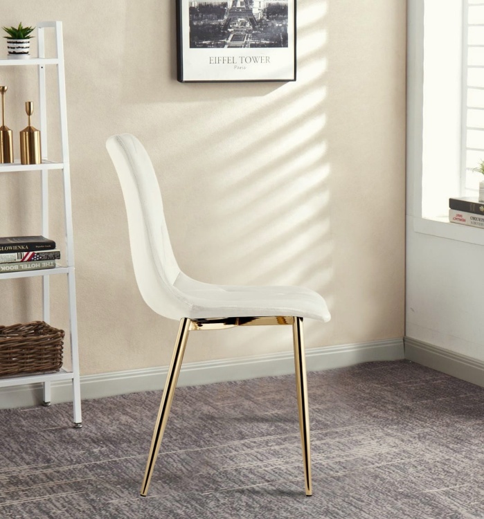 Krzesło tapicerowane Tom kremowe, nogi złote welur