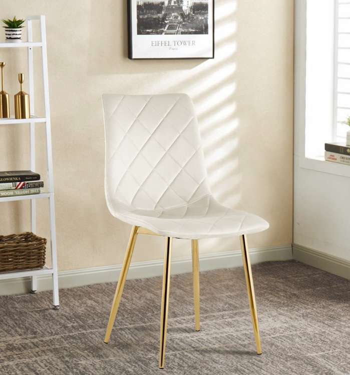 Krzesło tapicerowane Adel kremowe, nogi złote welur