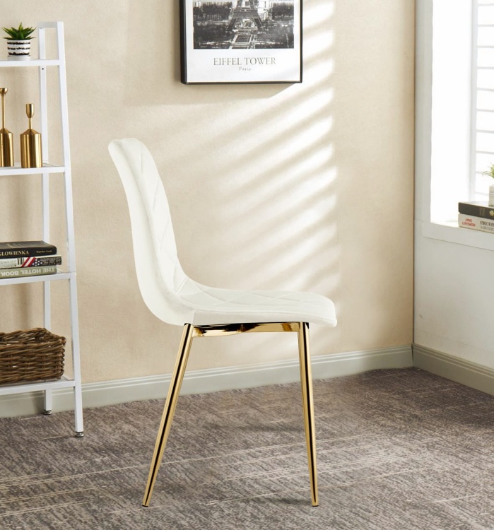 Krzesło tapicerowane Adel kremowe, nogi złote welur