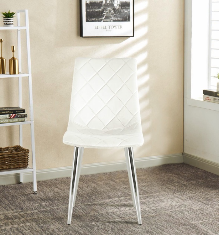 Krzesło tapicerowane Adel kremowe, nogi chrom welur