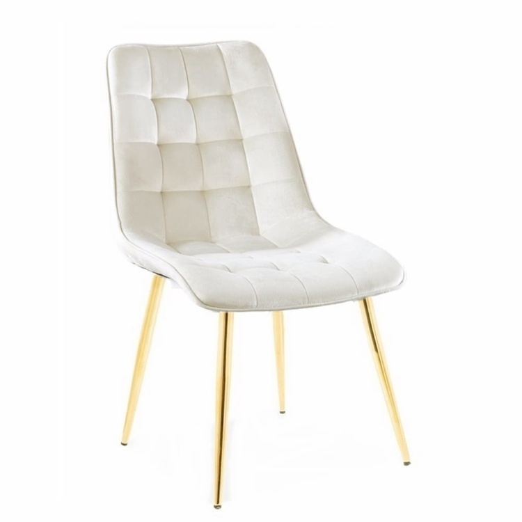 Krzesło do salonu Maroko kremowe nogi złote welur outlet