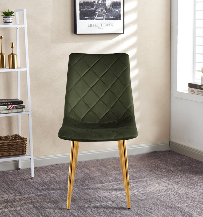 Krzesło tapicerowane Adel zielone, nogi złote welur