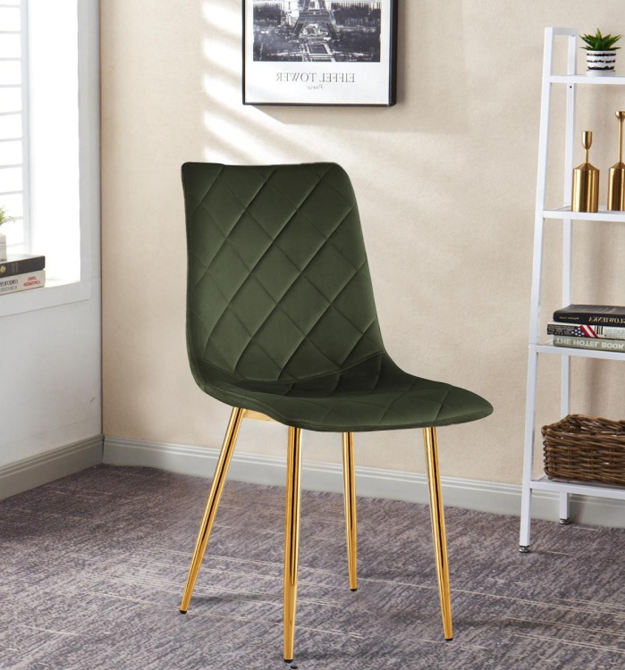 Krzesło tapicerowane Adel zielone, nogi złote welur