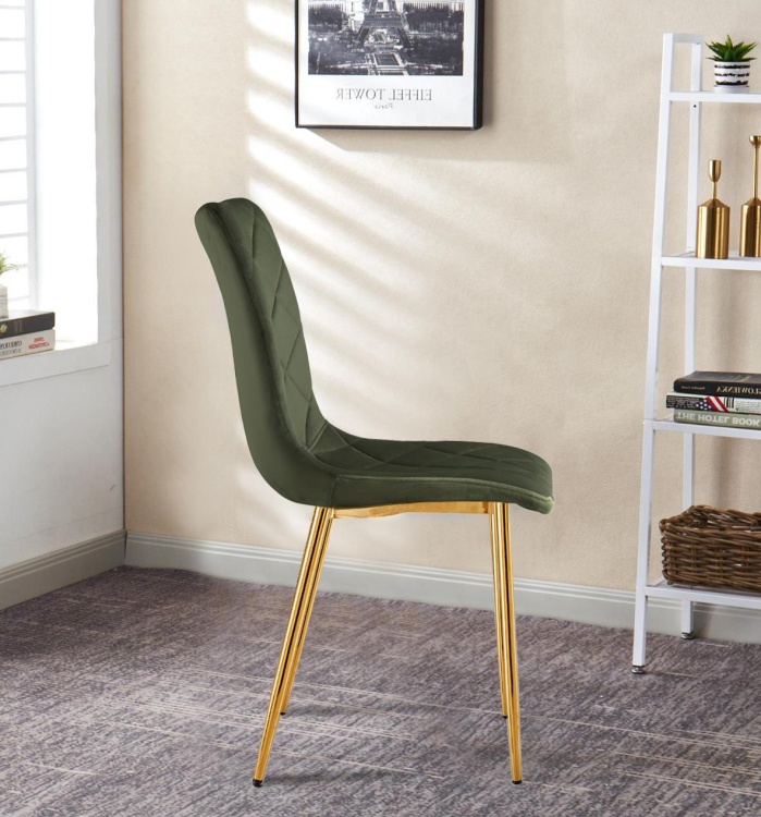 Krzesło tapicerowane Adel zielone, nogi złote welur