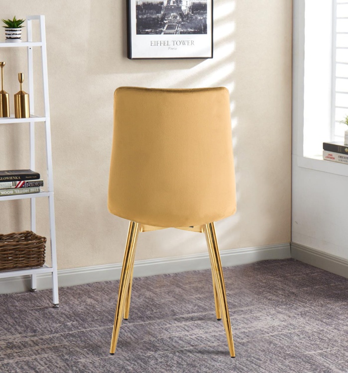 Krzesło tapicerowane Adel musztardowe, nogi złote welur