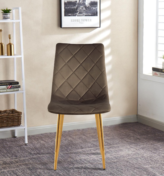 Krzesło tapicerowane Adel brązowe, nogi złote welur