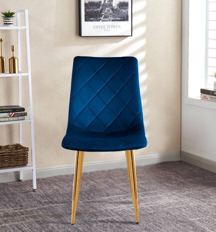 Krzesło tapicerowane Adel granatowe, nogi złote welur