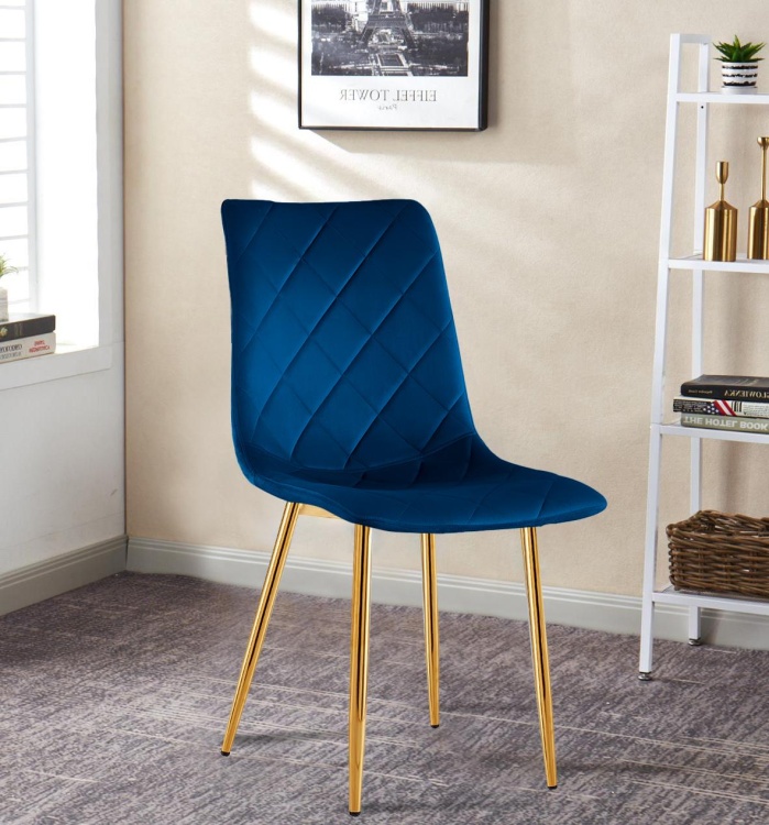 Krzesło tapicerowane Adel granatowe, nogi złote welur