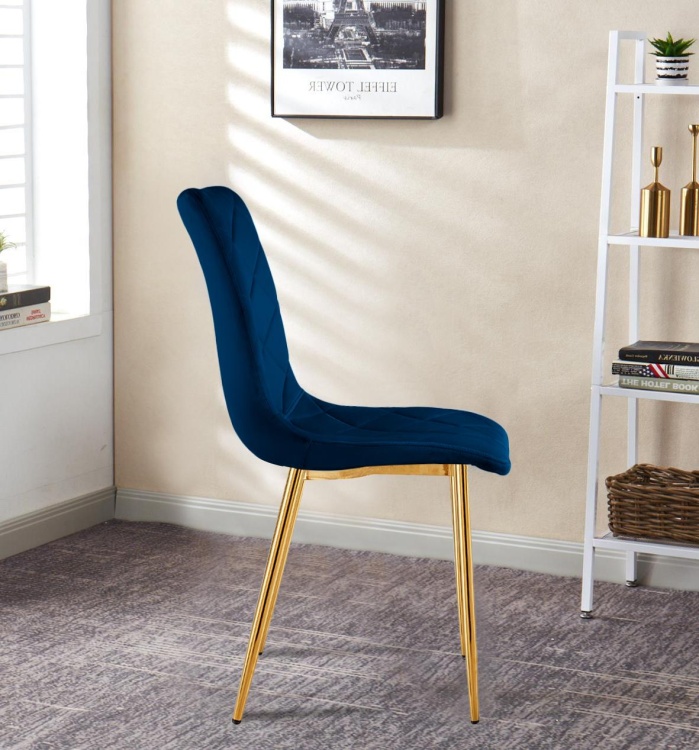 Krzesło tapicerowane Adel granatowe, nogi złote welur