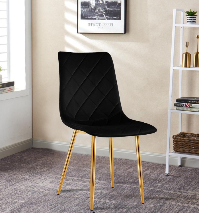 Krzesło tapicerowane Adel czarne, nogi złote welur