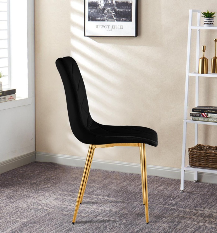Krzesło tapicerowane Adel czarne, nogi złote welur
