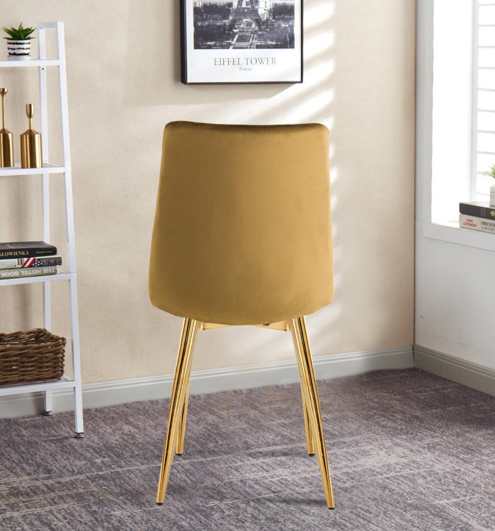 Krzesło tapicerowane Tom musztardowe, nogi złote welur