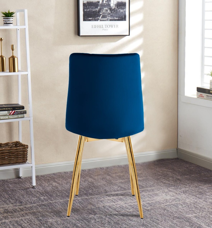 Krzesło tapicerowane Tom granatowe, nogi złote welur