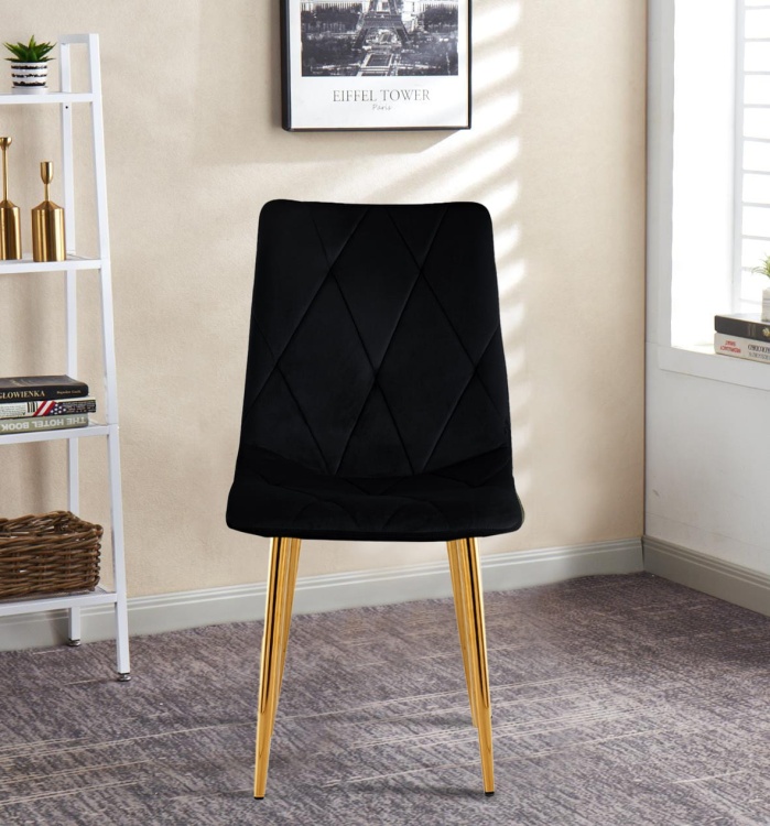 Krzesło tapicerowane Tom czarne, nogi złote welur