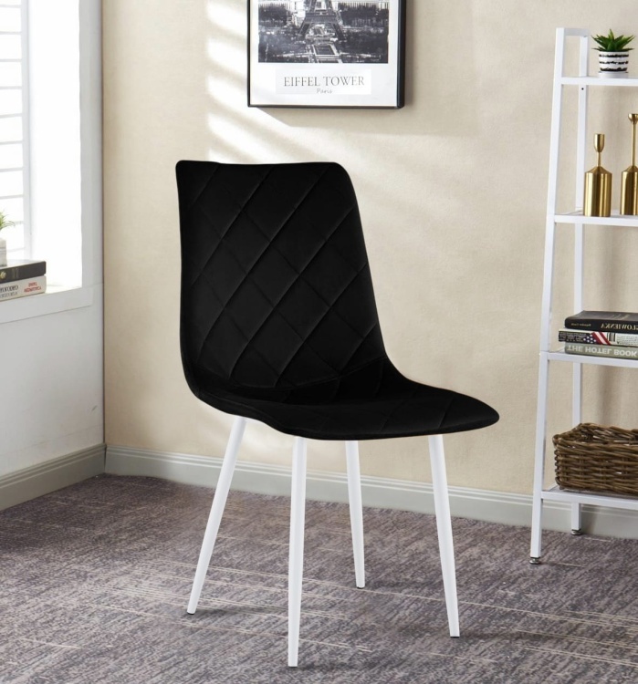 Krzesło tapicerowane Adel czarne, nogi białe welur