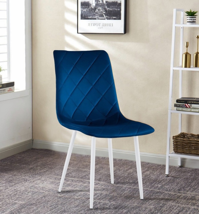 Krzesło tapicerowane Adel granatowe, nogi białe welur