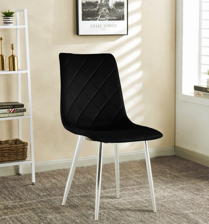 Krzesło tapicerowane Adel czarne, nogi chrom welur