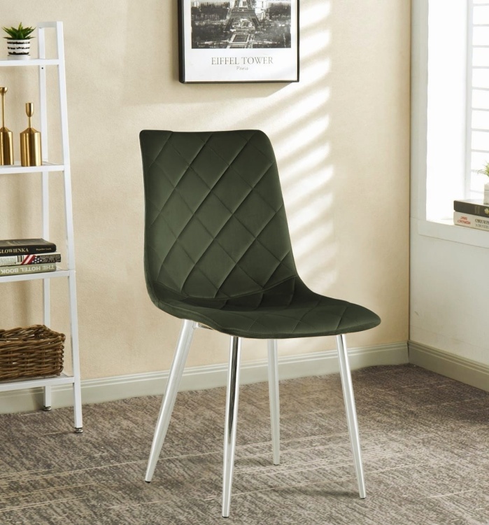 Krzesło tapicerowane Adel zielone, nogi chrom welur