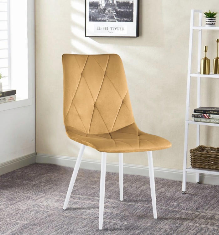 Krzesło Tom musztardowe żółte nogi białe