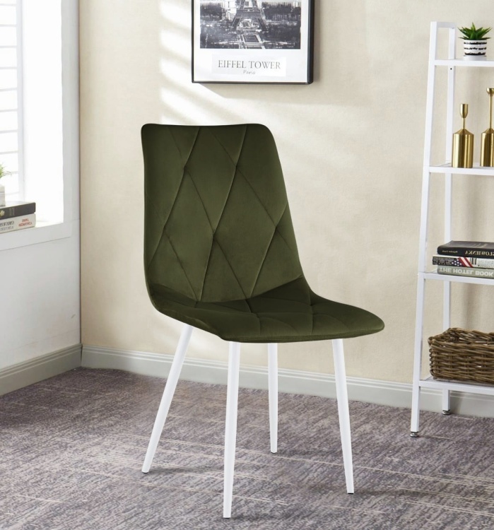 Krzesło tapicerowane Tom zielone, nogi białe welur