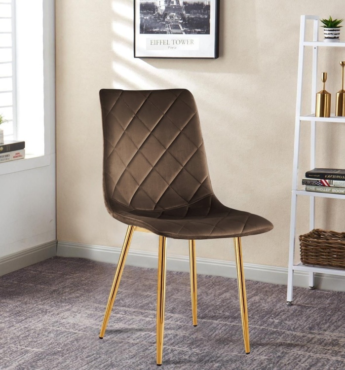 Krzesło tapicerowane Adel brązowe, nogi złote welur