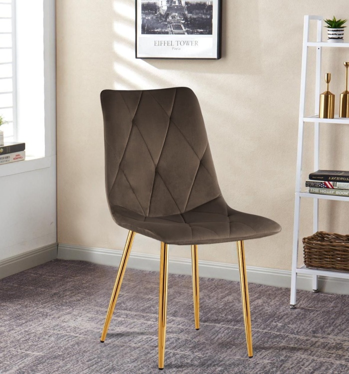 Krzesło tapicerowane Tom brązowe, nogi złote welur
