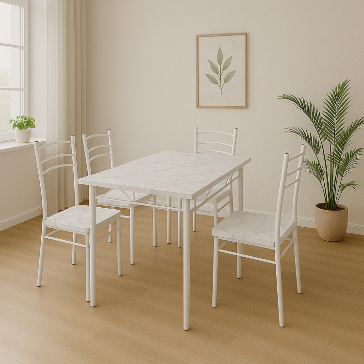 Zestaw kuchenny Julia biały 2 marmur stół prostokątny 110x60 + 4 krzesła