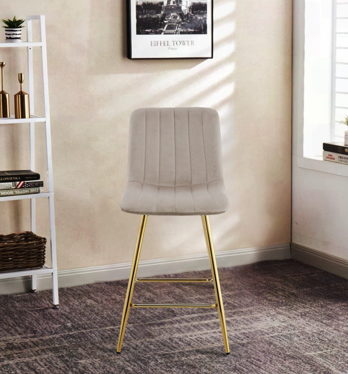 Hoker tapicerowany niski Alan beżowy, nogi złote 65 cm