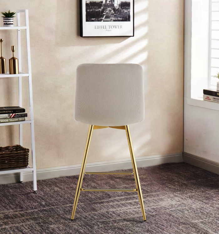 Hoker tapicerowany niski Alan beżowy, nogi złote 65 cm