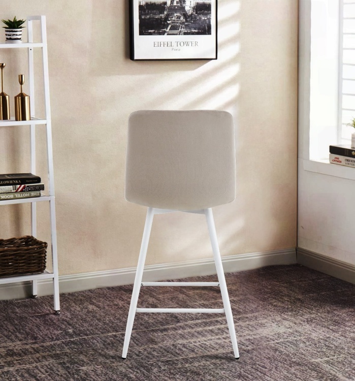 Hoker tapicerowany niski Alan beżowy, nogi białe 65 cm