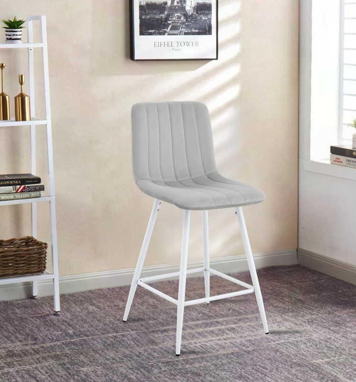 Hoker tapicerowany niski Alan szary, nogi białe 65 cm