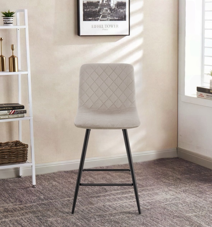 Hoker tapicerowany niski Adel beżowy, nogi czarne 65 cm