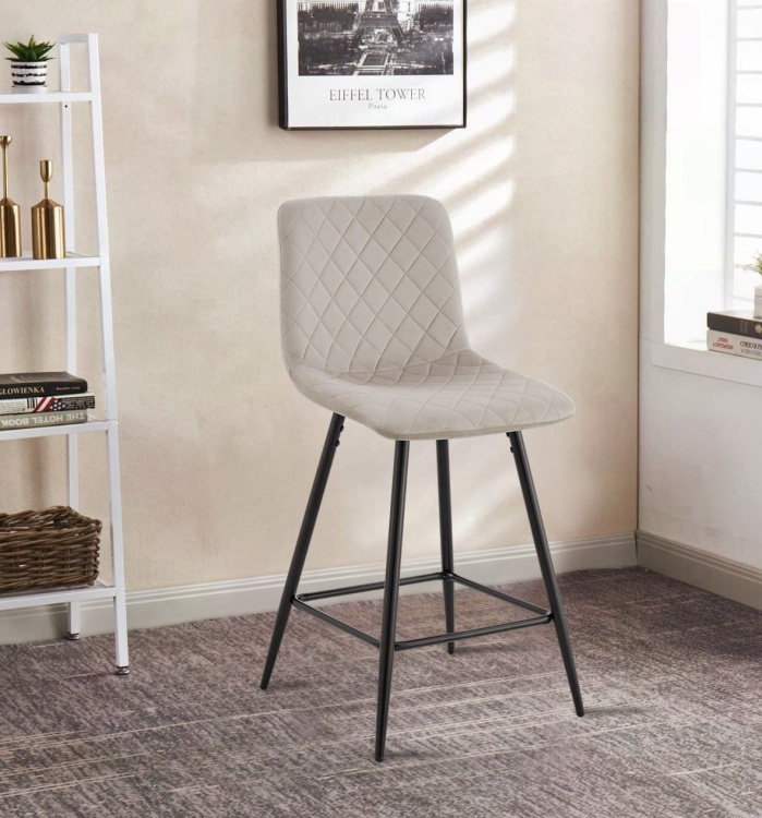 Hoker tapicerowany niski Adel beżowy, nogi czarne 65 cm