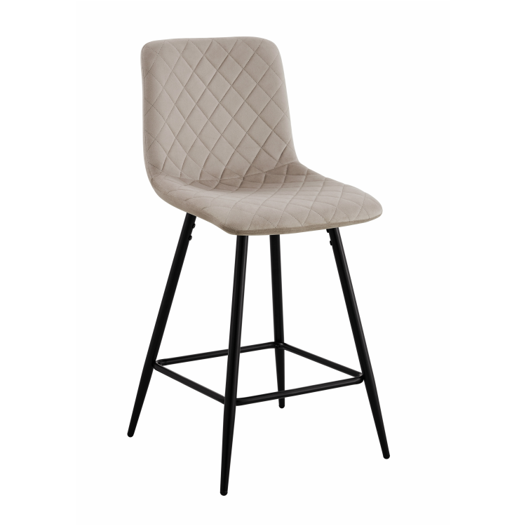 Hoker tapicerowany niski Adel beżowy, nogi czarne 65 cm