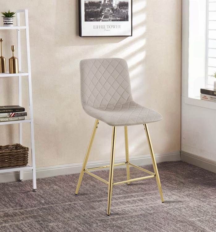 Hoker tapicerowany niski Adel beżowy, nogi złote 65 cm