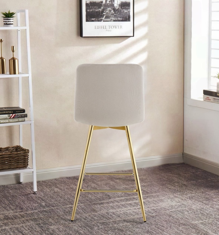 Hoker tapicerowany niski Adel beżowy, nogi złote 65 cm