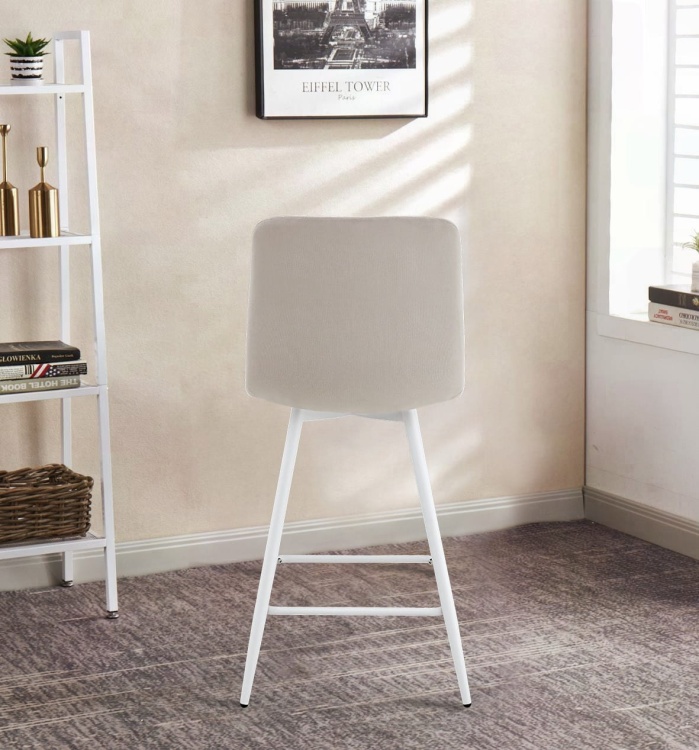 Hoker tapicerowany niski Adel beżowy, nogi białe 62 cm