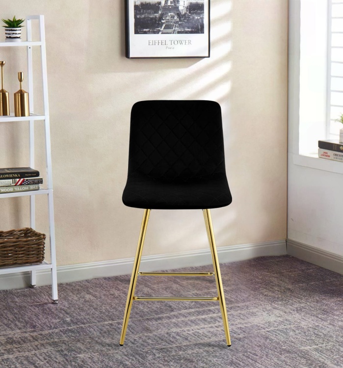 Hoker tapicerowany niski Adel czarny, nogi złote 65 cm
