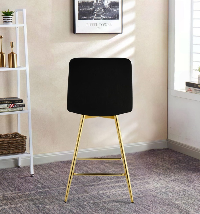 Hoker tapicerowany niski Adel czarny, nogi złote 65 cm