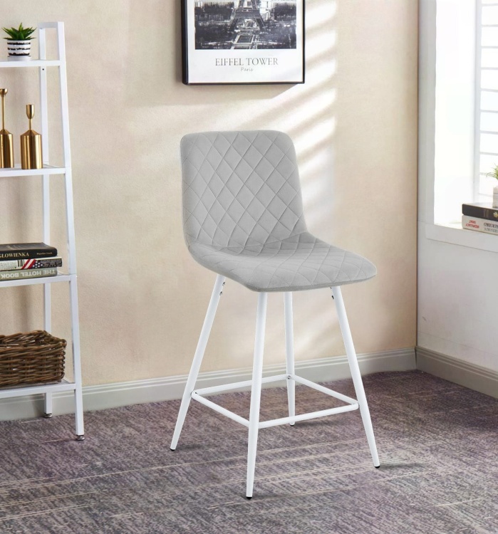 Hoker tapicerowany niski Adel szary, nogi białe 65 cm