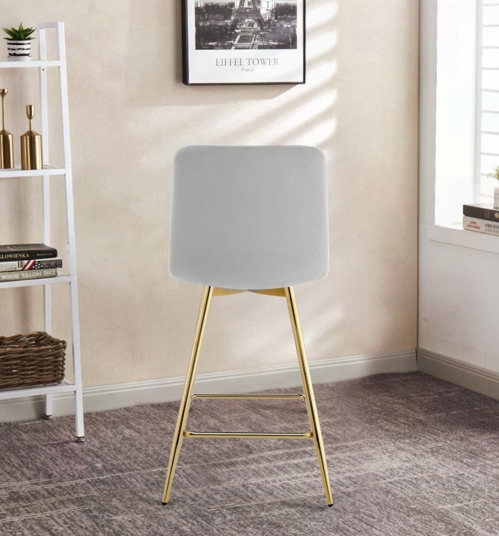 Hoker tapicerowany niski Adel szary, nogi złote 65 cm