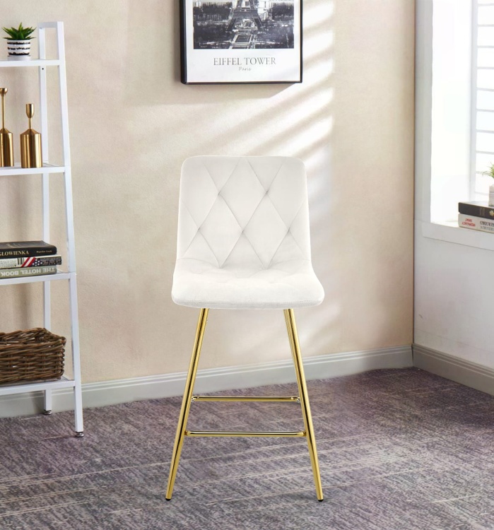 Hoker tapicerowany niski Tom kremowy, nogi złote 65 cm