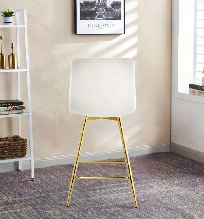 Hoker tapicerowany niski Tom kremowy, nogi złote 65 cm