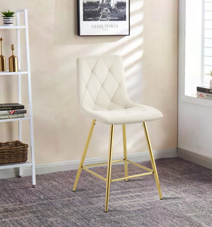 Hoker tapicerowany niski Tom kremowy, nogi złote 65 cm